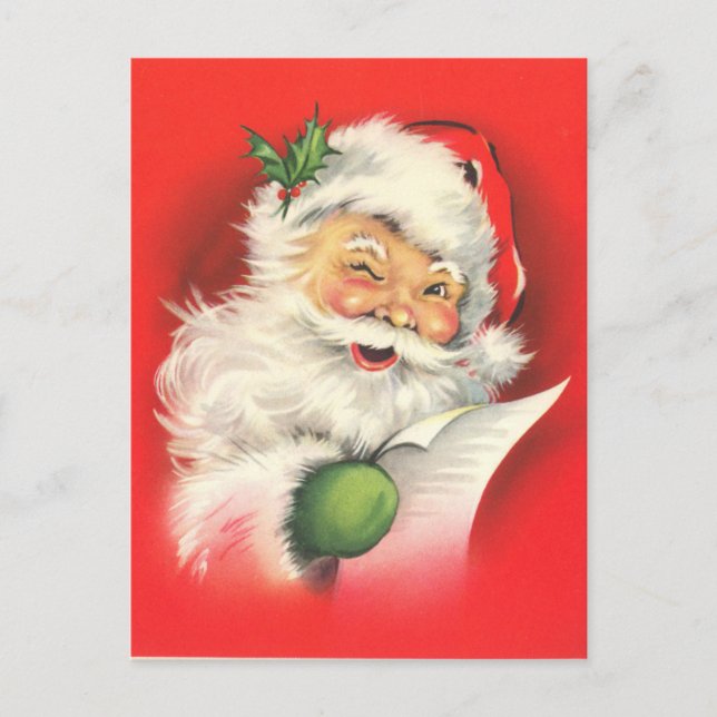 A Jolly Winking Santa Reading His List Postcard (Front)