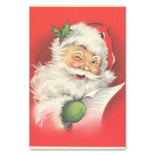 A Jolly Winking Santa Reading His List Tissue Paper