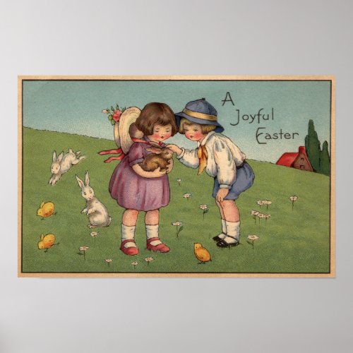 A Joyful EasterKids Holding a Bunny Poster