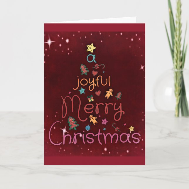 A Joyful Merry Christmas Greeting on Red Holiday Card (Front)