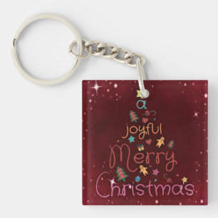 A Joyful Merry Christmas Greeting on Red Keychain