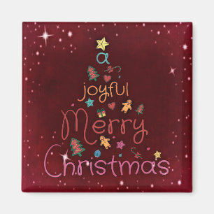 A Joyful Merry Christmas Greeting on Red Magnet