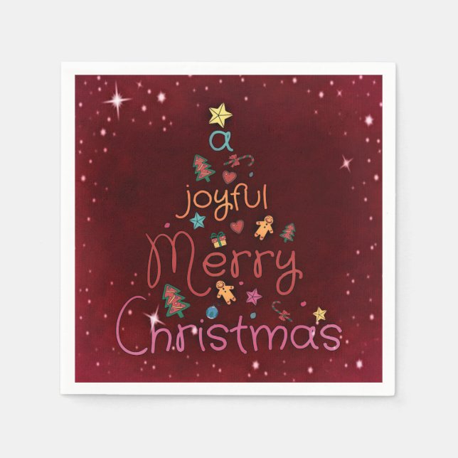 A Joyful Merry Christmas Greeting on Red Napkins (Front)