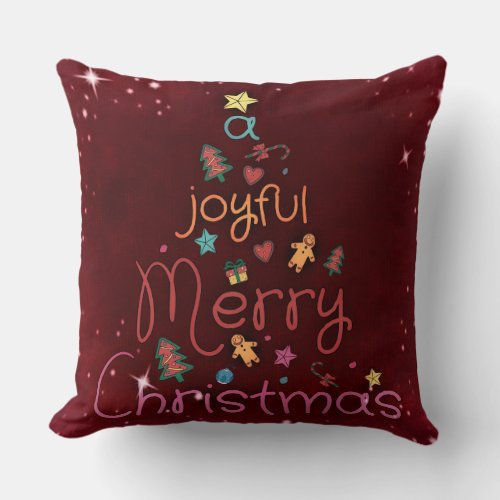 A Joyful Merry Christmas Greeting on Red Throw Pillow