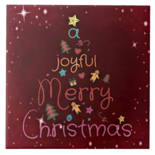 A Joyful Merry Christmas Greeting on Red Tile