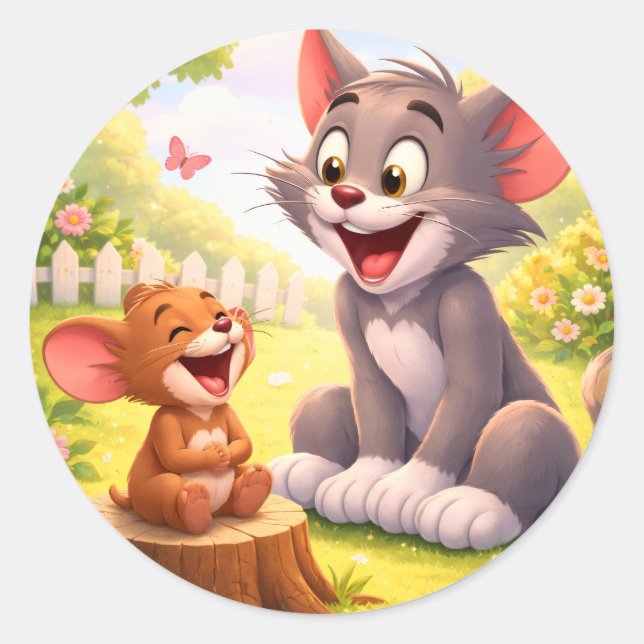 A Joyful Pause in the Garden Classic Round Sticker (Front)