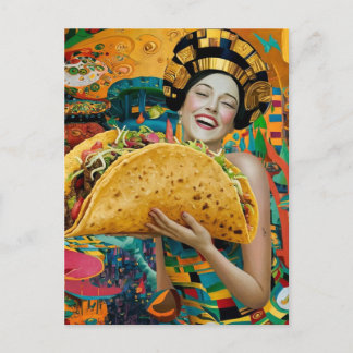 A Joyful Woman With Giant Taco Postcard