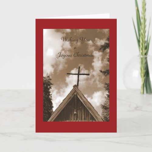 A Joyous Christmas  Old Country Church Sepia Holiday Card