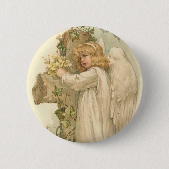 A Joyous Easter Angel Vintage Easter Button (Front)