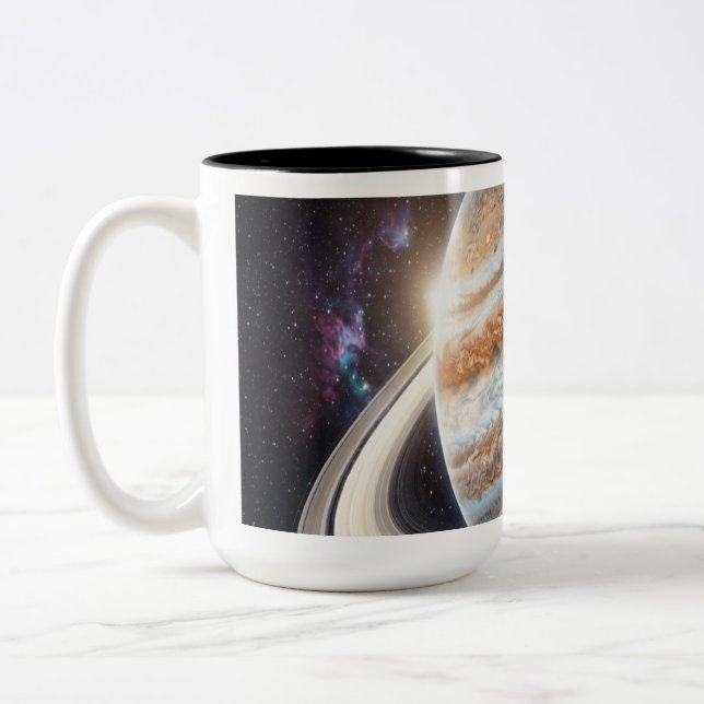 A Jupiter with Rings Two-Tone Coffee Mug (Left)