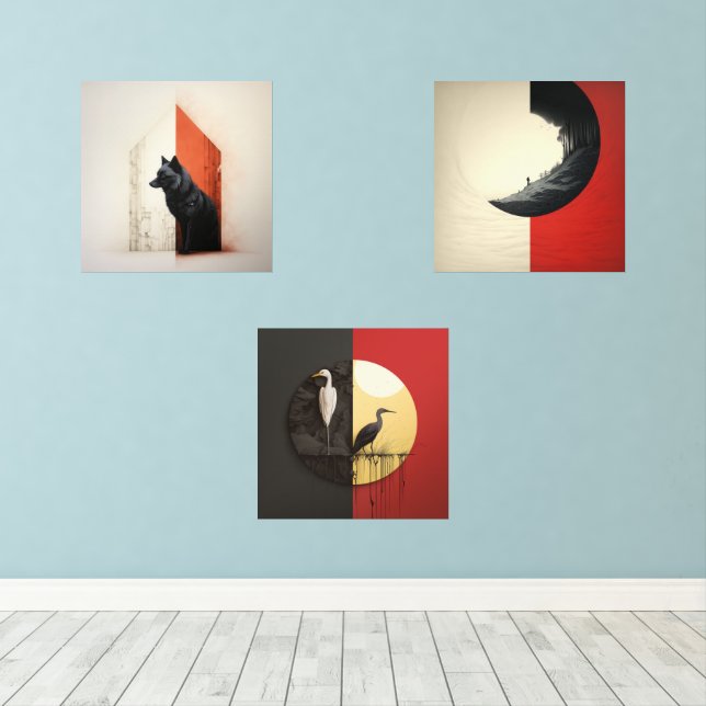 A juxtaposed scenes of nature wall art sets (Wood Floor)