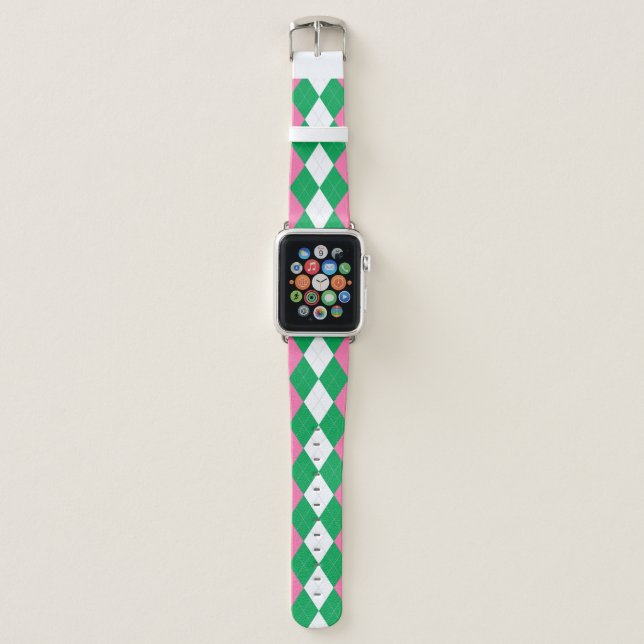 A.K.A. Pink & Green Argyle Apple Watch Band (Front)
