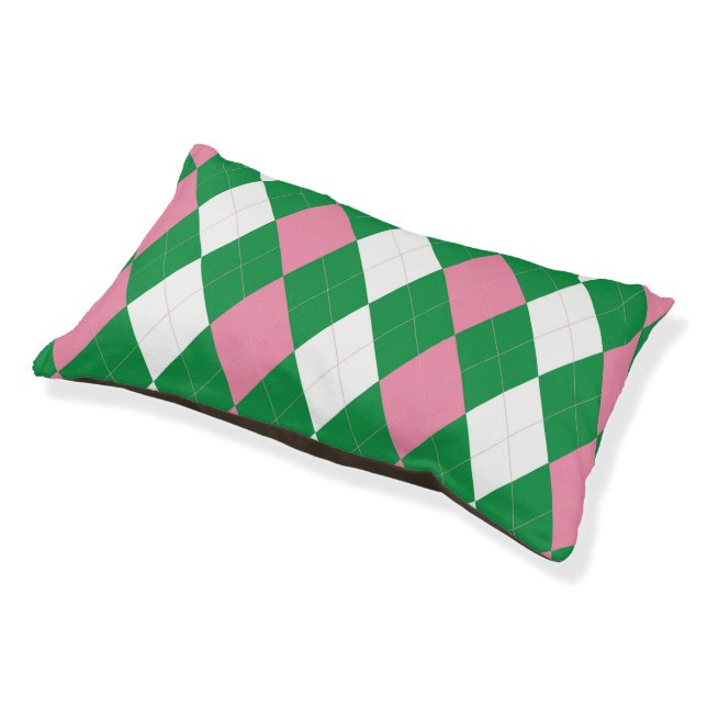 A.K.A Pink & Green Argyle Doggie Sleeper Pet Bed (Angled)