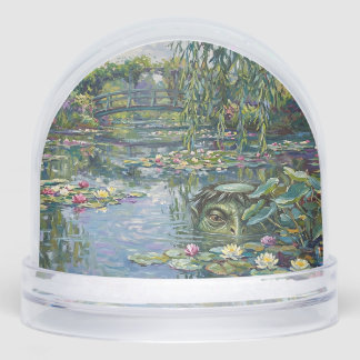 A kappa has been added to Claude Monet's "Water Li Snow Globe