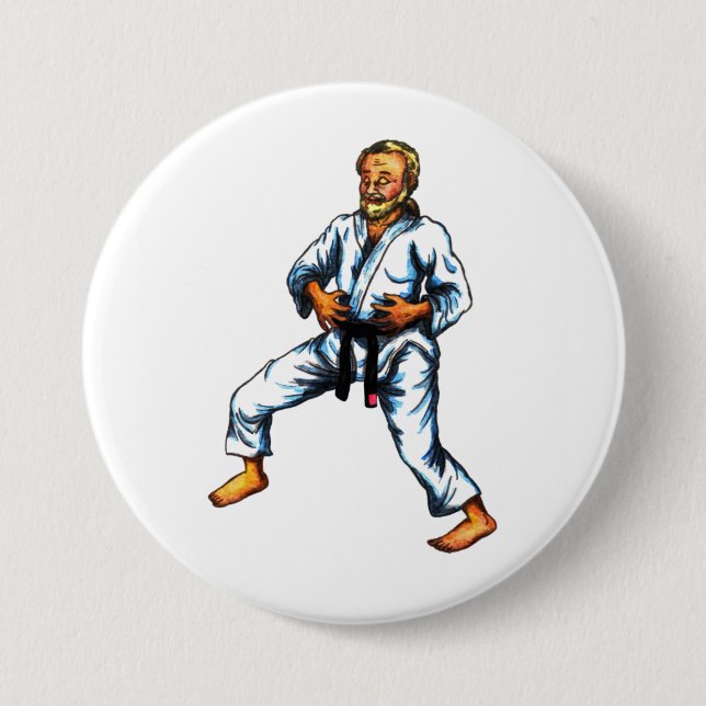 a karate fighter practising breathing exercises in pinback button (Front)