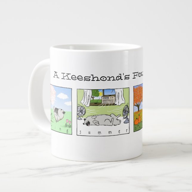 A Keeshond Enjoys the Four Seasons - Fun Dog Art Giant Coffee Mug (Front Left)