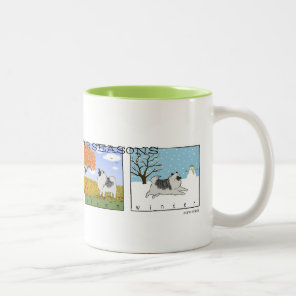 A Keeshond's Four Seasons | Keeshond Cartoon Dog Two-Tone Coffee Mug