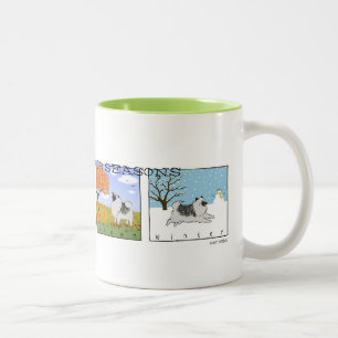 A Keeshond's Four Seasons Keeshond Cartoon Dog Two-Tone Coffee Mug