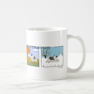 A Keeshond's Four Seasons Keesie Cartoon Dog Coffee Mug