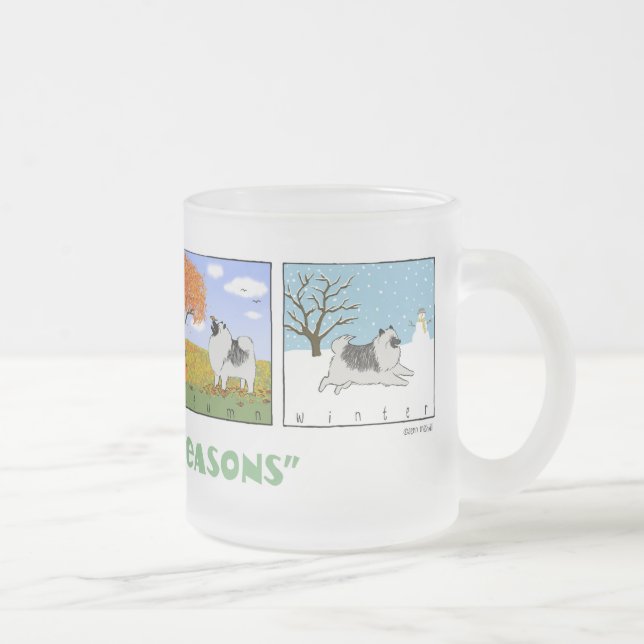 A Keeshond's Four Seasons | Keesie Cartoon Dog Frosted Glass Coffee Mug (Right)