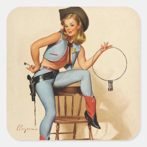 A Key Situation Pin Up Art Square Sticker