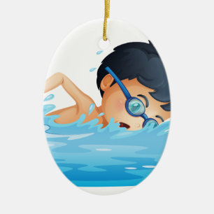 A kid swimming ceramic ornament