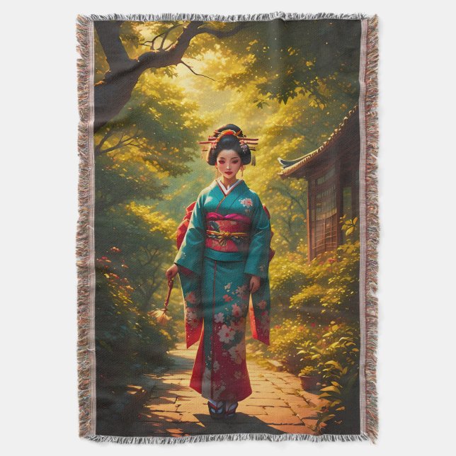 A Kimono's Radiance Throw Blanket (Front Vertical)