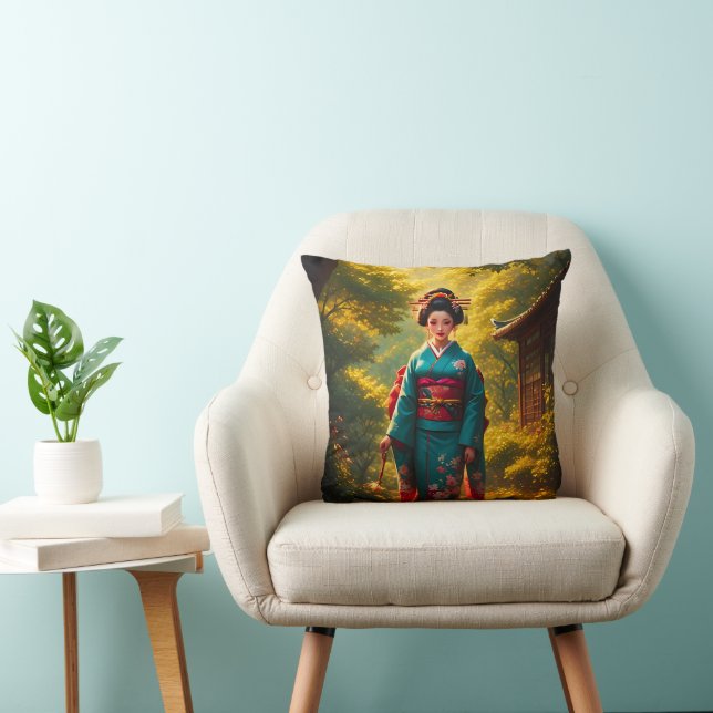 A Kimono's Radiance Throw Pillow (Chair)