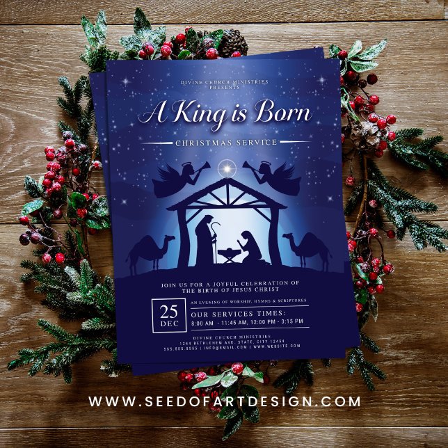 A King is Born Blue Nativity Scene Church Flyer (Creator Uploaded)