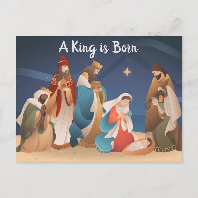 A King is Born Christmas Nativity Postcard (Front)
