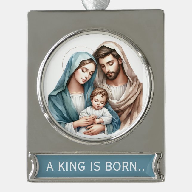 A King Is Born  Silver Plated Banner Ornament (Front)