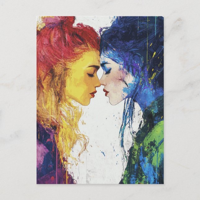 A Kiss Colorful Lesbian Couple Postcard (Front)