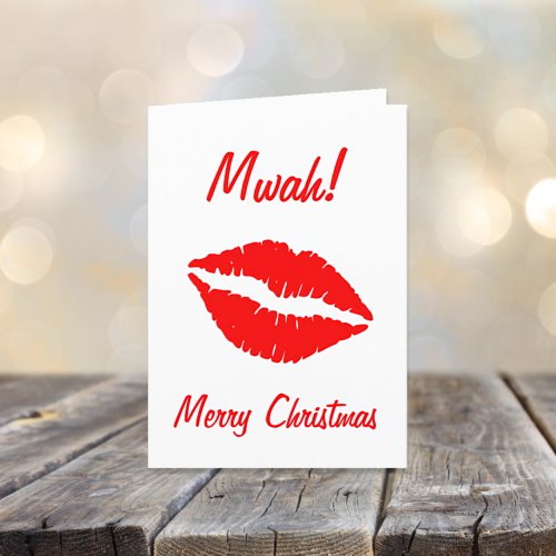 A Kiss for Christmas White and Red Holiday Card
