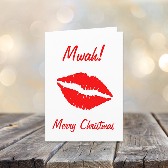 A Kiss for Christmas White and Red Holiday Card (Creator Uploaded)