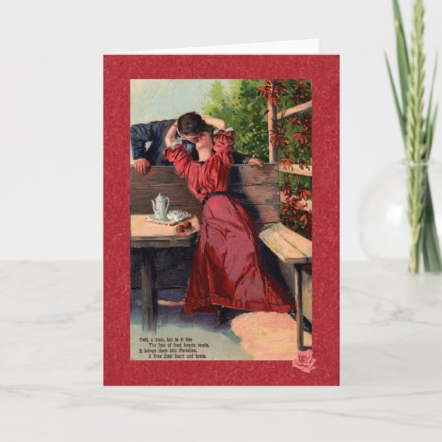 A Kiss Victorian Postcard Greeting Card (Front)