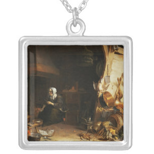 A Kitchen Interior with a Servant Girl Silver Plated Necklace