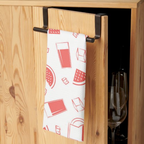 A kitchen towel with a bright cheerful print