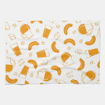 A kitchen towel with a bright, cheerful print. 