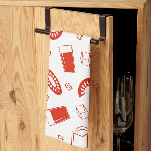 A kitchen towel with a bright, cheerful print. (Thirds Fold)