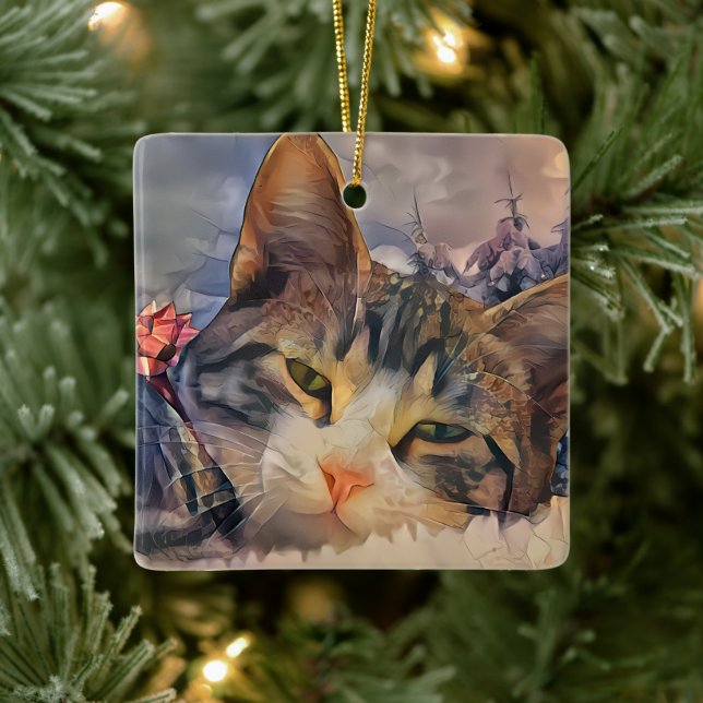 A Kitten Christmas Ceramic Ornament (Tree)