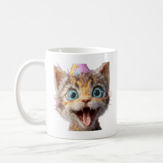a kitten's face frozen in pure derp mode coffee mug (Left)