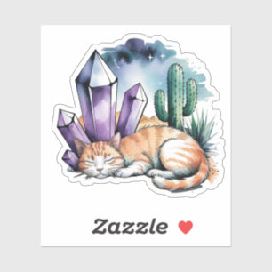 A Kitty With Crystals in the Desert Sticker