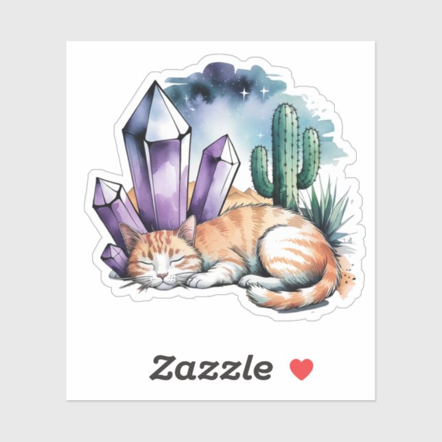 A Kitty With Crystals in the Desert Sticker (Sheet)