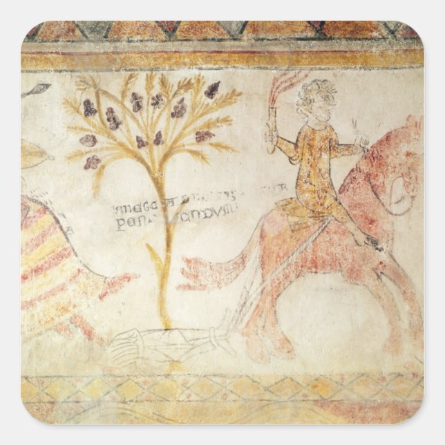 A knight carrying a flaming torch square sticker (Front)