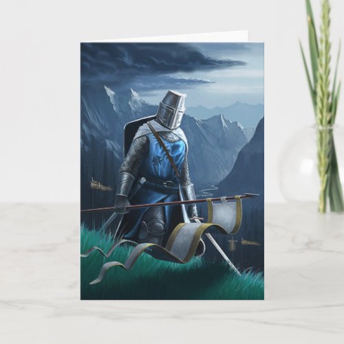 A knight marches on greeting card