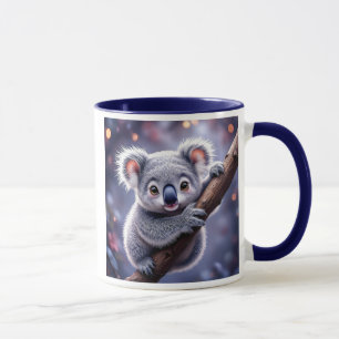 A koala clinging to a branch observes nature. mug