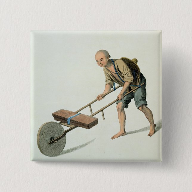 A Labourer, plate 27 from 'The Costume of China', Pinback Button (Front)