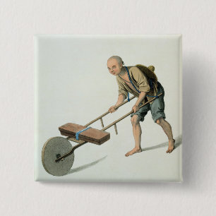 A Labourer, plate 27 from 'The Costume of China', Pinback Button