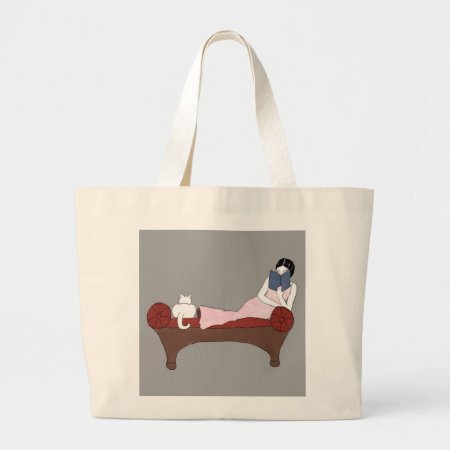 A Lady, A Cat And A Very Good Book Tote Bag