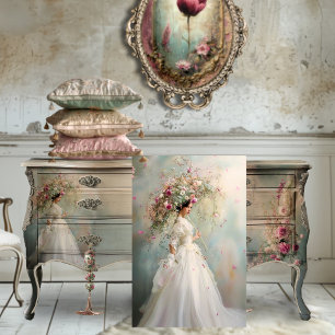 A Lady & a Parasol, Whimsical Floral Portrait Tissue Paper